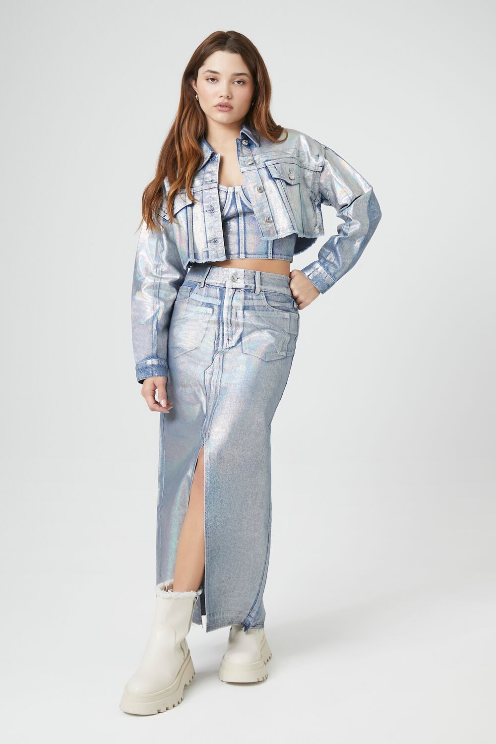 Iridescent Denim A-Line Maxi Skirt | Forever 21 Womens