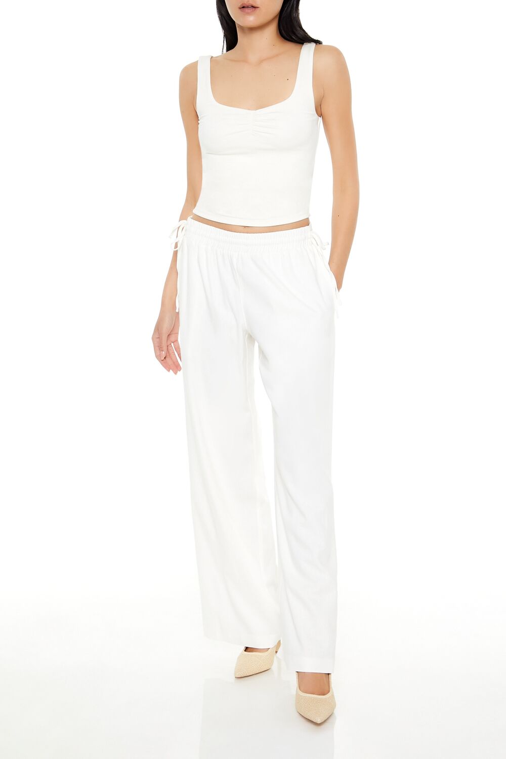 Shirred Tie-Waist Wide-Leg Pants | Forever 21 Womens