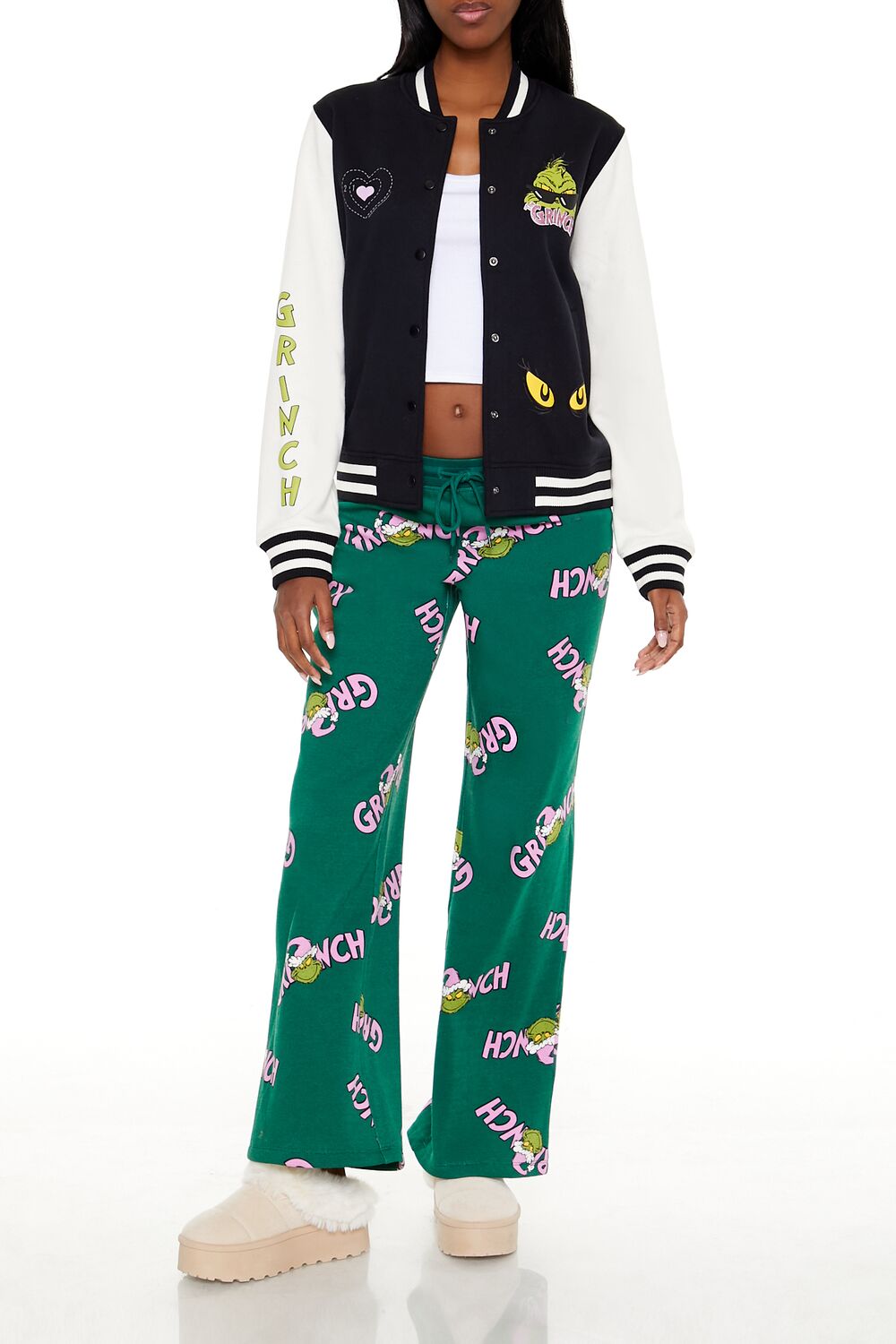 Grinch Print Fleece Pants | Forever 21 Womens