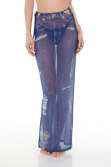 Printed Denim Cutout Maxi Swim Cover-Up Skirt | Forever 21 Womens