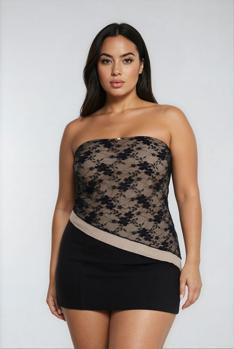Plus Size Floral Lace Asymmetrical-Hem Tube Top - Forever 21