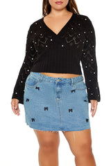 Plus Size Pointelle Surplice Sweater - Forever 21