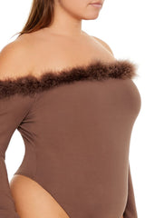 Plus Size Faux Fur-Trim Bodysuit - Forever 21