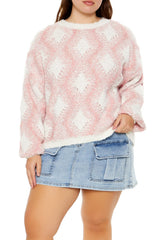 Plus Size Marled Diamond Knit Sweater - Forever 21