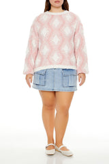 Plus Size Marled Diamond Knit Sweater - Forever 21