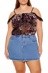 Plus Size Eyelash Lace-Trim Floral Crop Top - Forever 21