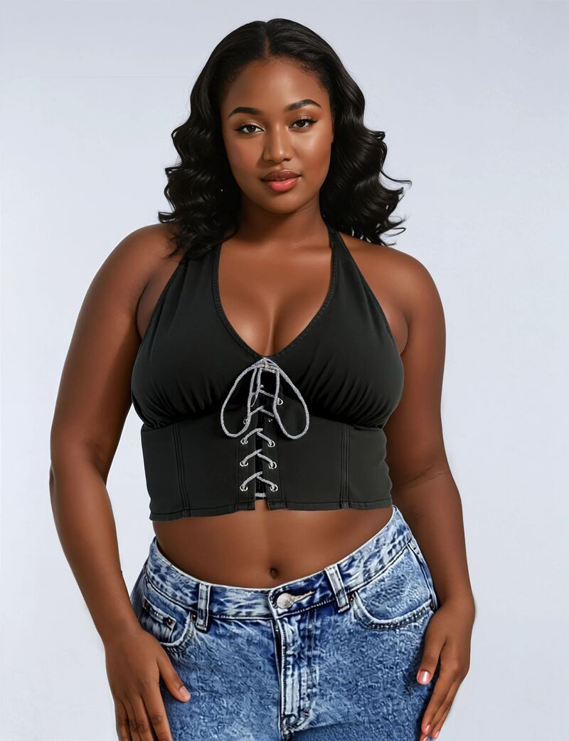 Plus Size Lace-Up Halter Top - Forever 21