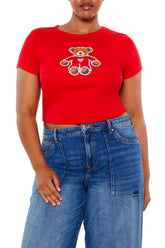 Plus Size Sequin Teddy Bear Baby Tee - Forever 21