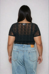 Plus Size Geometric Pattern Mesh Bodysuit - Forever 21