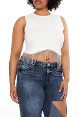 Plus Size Sweater-Knit Rhinestone Crop Top - Forever 21