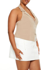 Plus Size Zip-Up Halter Crop Top - Forever 21
