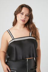 Plus Size Satin Rhinestone-Trim Crop Top - Forever 21