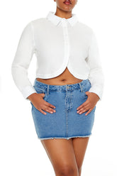 Plus Size Notched Cropped Shirt - Forever 21
