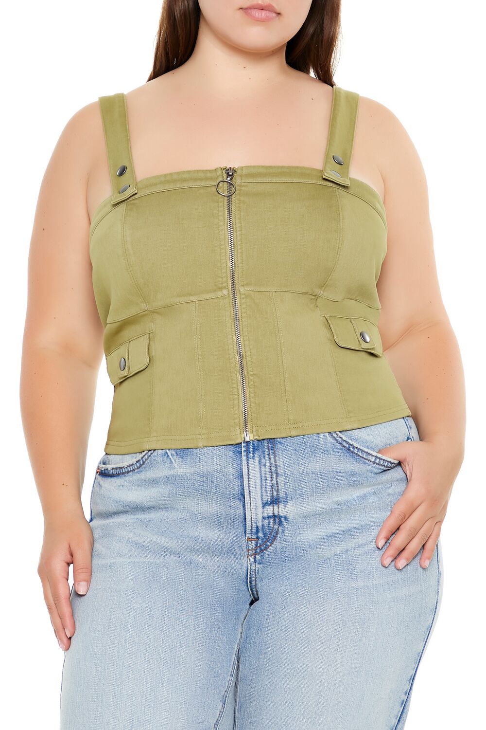 Plus Size Zip-Up Crop Top - Forever 21