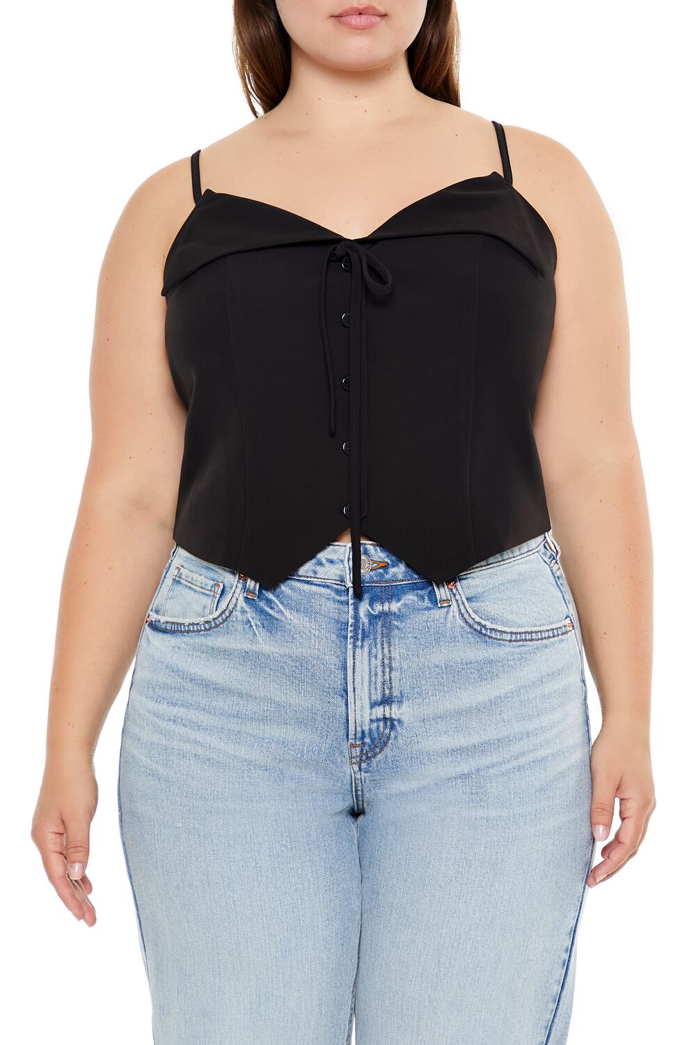 Plus Size Button-Front Cropped Cami - Forever 21