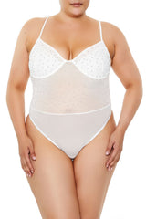 Plus Size Rhinestone Mesh Bodysuit - Forever 21