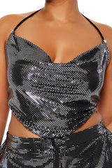 Plus Size Shimmer Cropped V-Hem Halter Top - Forever 21