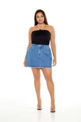 Plus Size Faux Pearl Halter Bodysuit - Forever 21