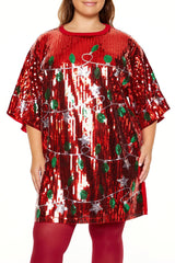 Plus Size Sequin Christmas Lights T-Shirt Dress - Forever 21