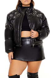 Plus Size Faux Leather Puffer Jacket - Forever 21