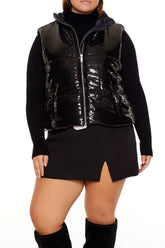 Plus Size Sequin Zip-Up Vest - Forever 21