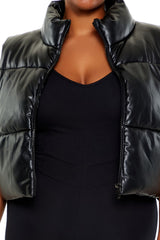 Plus Size Faux Leather Puffer Vest - Forever 21