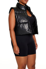 Plus Size Faux Leather Puffer Vest - Forever 21