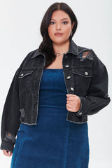 Plus Size Distressed Denim Jacket - Forever 21