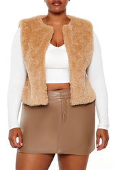 Plus Size Faux Shearling Cropped Vest - Forever 21