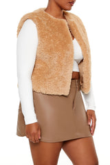 Plus Size Faux Shearling Cropped Vest - Forever 21