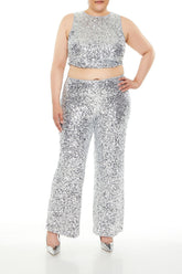 Plus Size Sequin High-Rise Pants - Forever 21