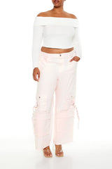 Plus Size Velvet Cargo Pants - Forever 21