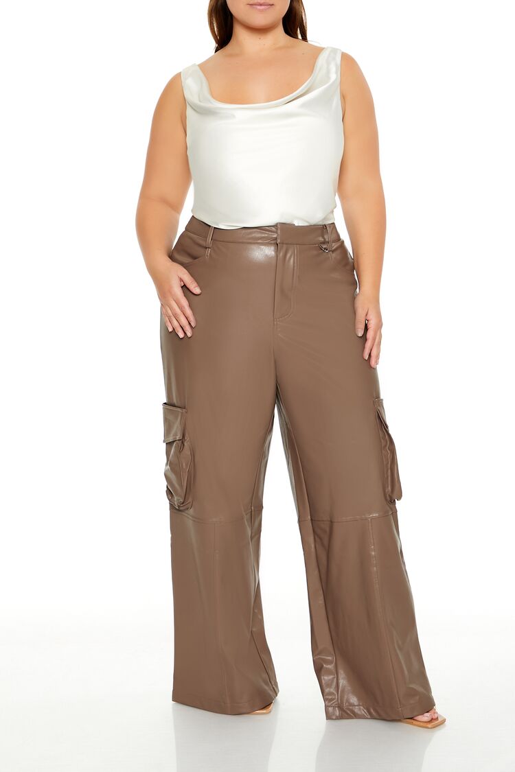 Plus Size Faux Leather Cargo Pants - Forever 21