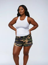 Plus Size Camo Frayed-Hem Denim Shorts - Forever 21