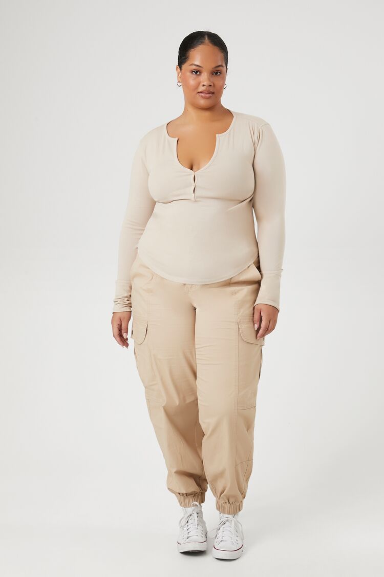 Plus Size Twill Cargo Joggers - Forever 21