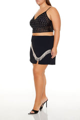 Plus Size Rhinestone-Fringe Mini Skirt - Forever 21