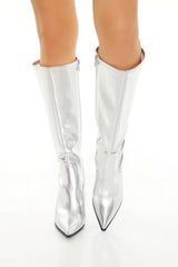 Metallic Knee-High Stiletto Heels - Forever 21