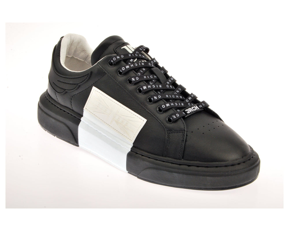 Black and White Leather Logo Low Top Sneakers - Forever 21