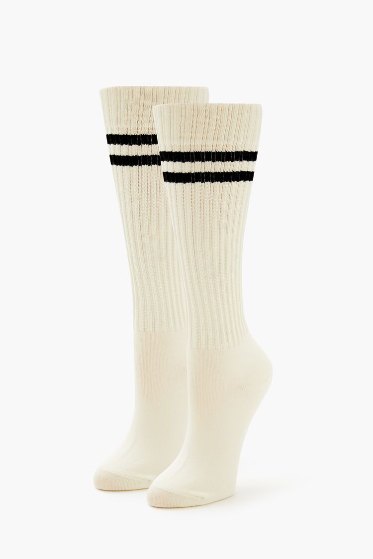 Varsity-Striped Ribbed Socks - Forever 21
