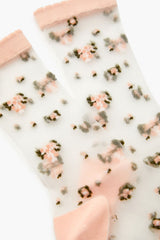 Flower Print Mesh Crew Socks - Forever 21