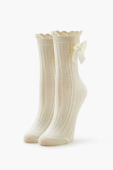Bow Cable Knit Crew Socks - Forever 21