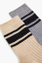 Varsity-Striped Crew Socks Set - 2 pack - Forever 21