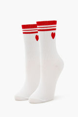 Varsity-Striped Heart Crew Socks - Forever 21