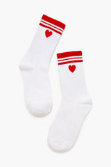 Varsity-Striped Heart Crew Socks - Forever 21