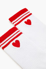 Varsity-Striped Heart Crew Socks - Forever 21