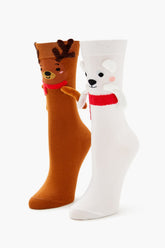 Polar Bear & Reindeer Crew Socks Set - 2 pack - Forever 21