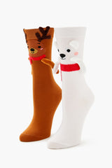 Polar Bear & Reindeer Crew Socks Set - 2 pack - Forever 21