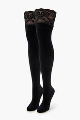 Scalloped Lace Thigh-High Socks - Forever 21