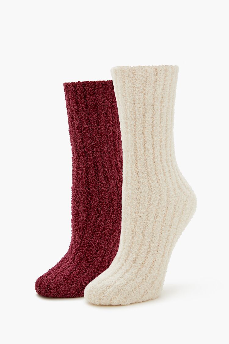 Fuzzy Ribbed Knit Crew Socks - 2 pack - Forever 21