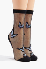 Butterfly Print Mesh Crew Socks - Forever 21